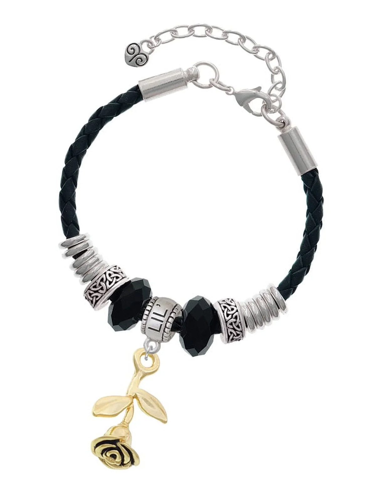Celtic Bead Stemmed Jewelry 7"+2" Lil Rose Goldtone Sister Leather Extender Bracelet, Delight Knot