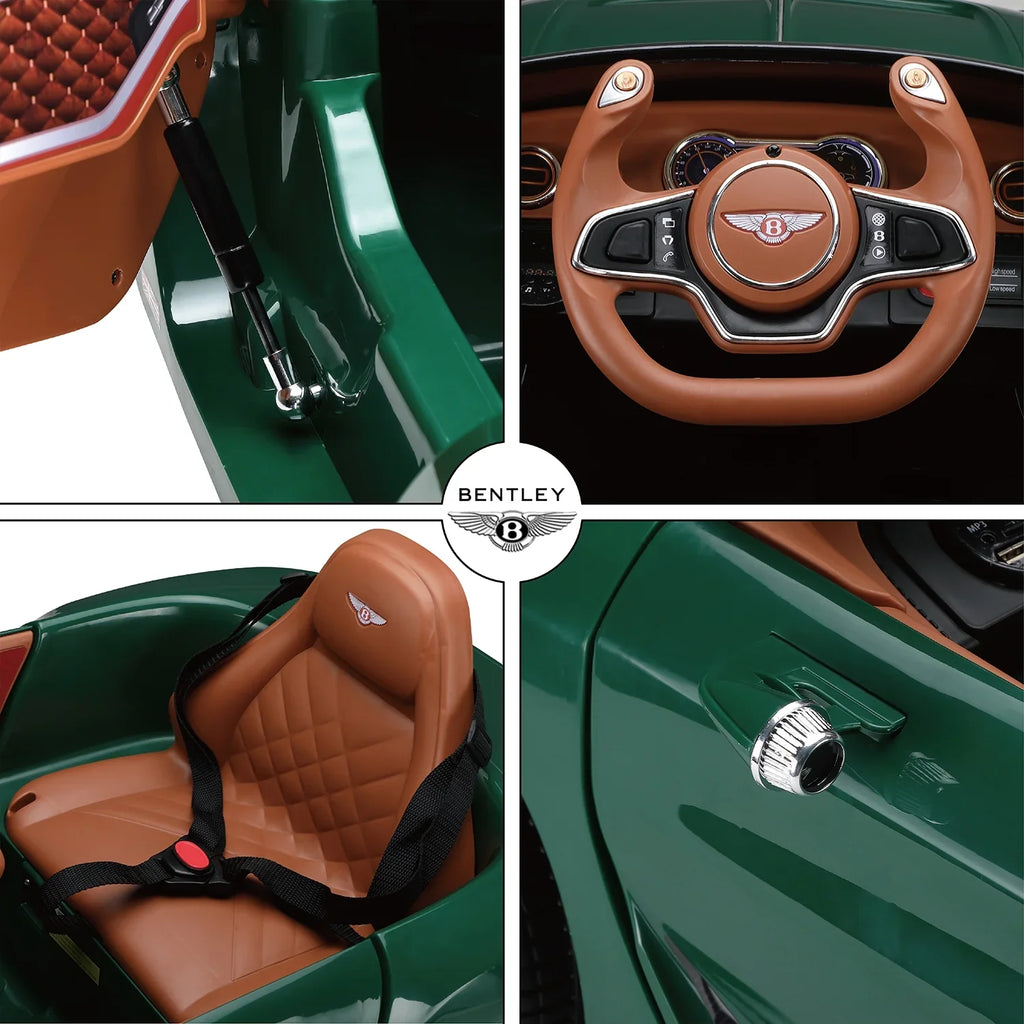 12V Control, Green Ride on Music, on Licensed for 3+, Girls Bentley Official Boys Age Car Car, Remote Ride Electric LISUEYNE with classic Car