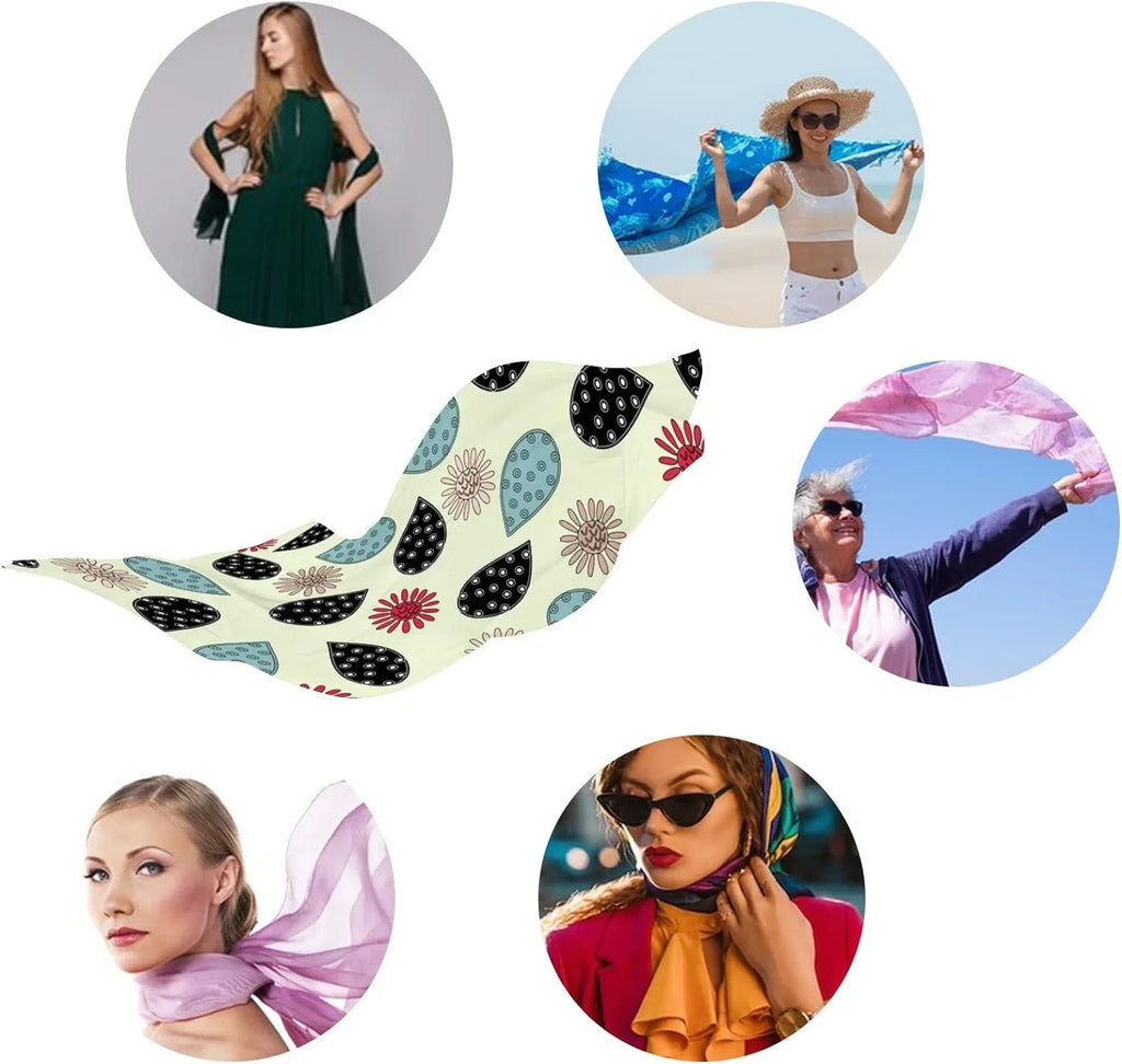 Silk Girls Women Hyjoy for Scarves Long high quality Lightweight Wrap Neck Scarf Doodles Shawl Flower