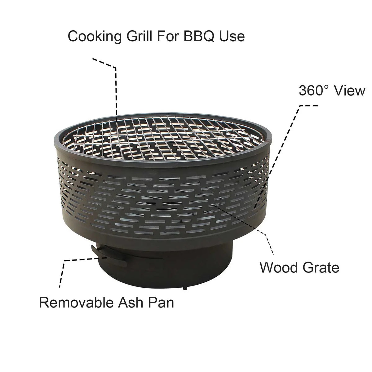functions fire inch dining barbecue, table, featuring table outdoor 26 with and pit grill campfire and portable lid,
