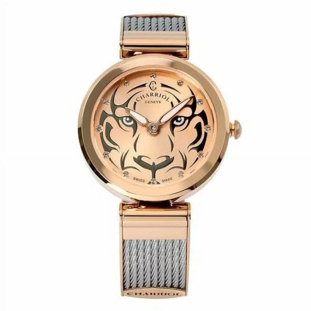 Ladies Black Gold classic Forever Dial Rose Watch Tiger CHARRIOL &