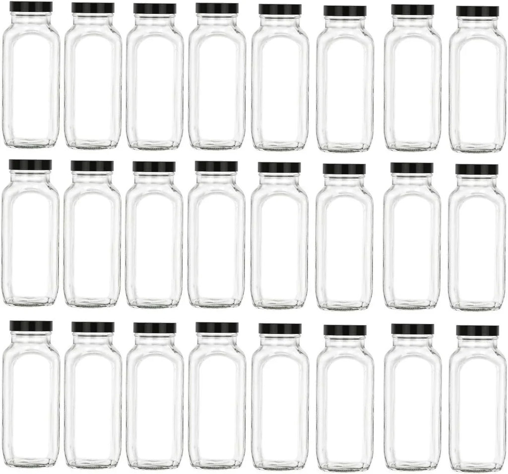 Dressings Glass Leak Square Set Kombucha, For 24) Wide Proof Juices, , 24 Pcs With BPA Black - Bottle Lids Lids Fruit French 16 special edition (Black, Mouth With Airtight, Oz
