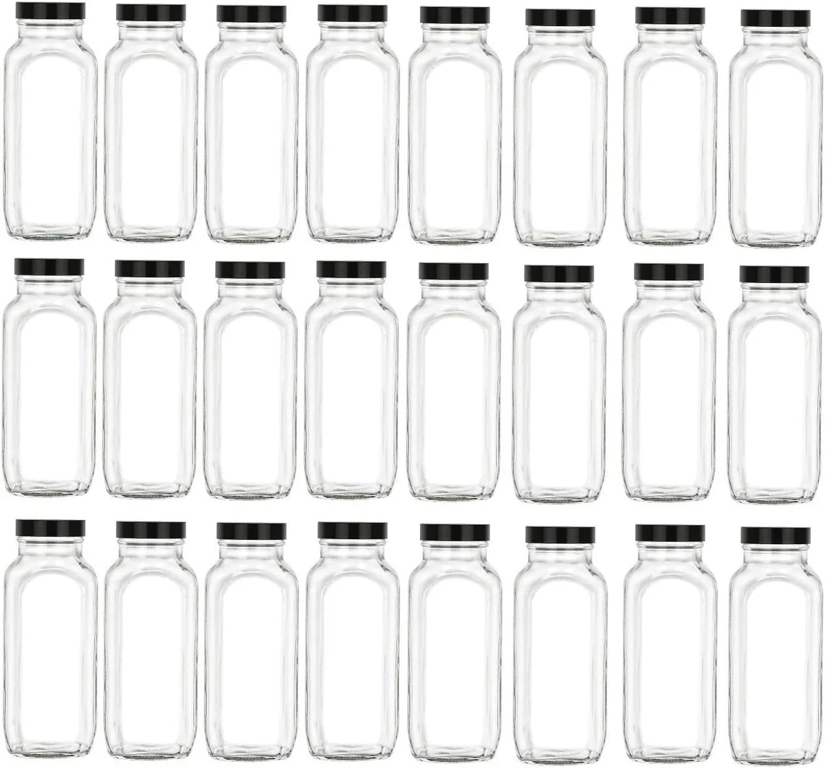 Dressings Glass Leak Square Set Kombucha, For 24) Wide Proof Juices, , 24 Pcs With BPA Black - Bottle Lids Lids Fruit French 16 special edition (Black, Mouth With Airtight, Oz