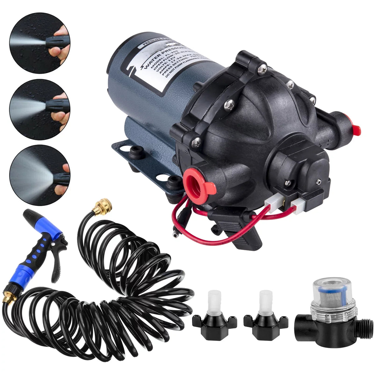 Water RV Marine 5.5 Gallons Pump Washdown BENTISM Water Coiled 25 Per PSI Pumps Automatic 12V 5.3 with Minute 70 for Pump Hose Yacht Boats Diaphragm Caravan Pump Foot Rv GPM