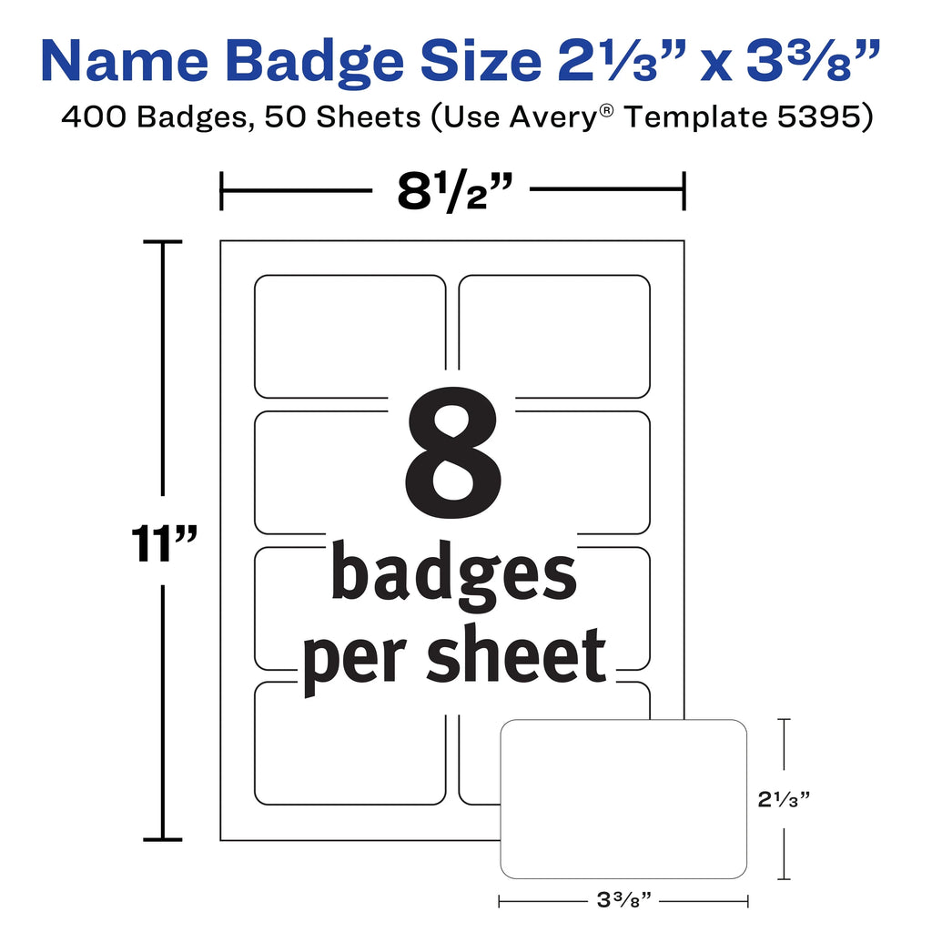 Flexible (05395) 2-1/3" Tags, Name White, Printable 3-3/8", 400 special edition Removable Name Matte Badges Avery x