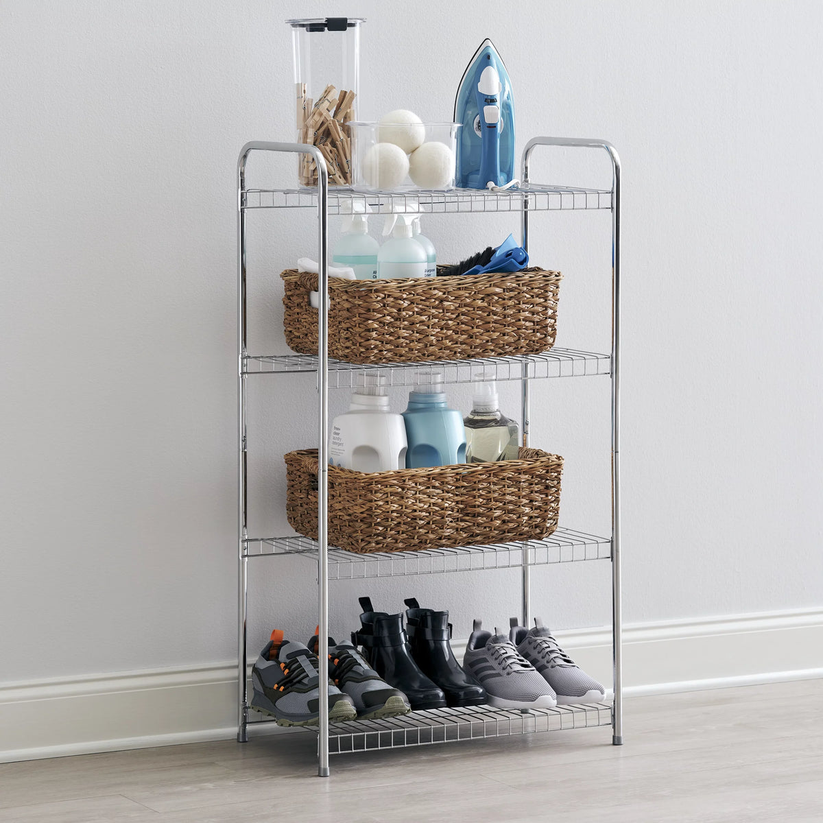Nickel. special edition Multipurpose Satin 4-Tier Freestanding Rubbermaid Shelving Wire Unit,