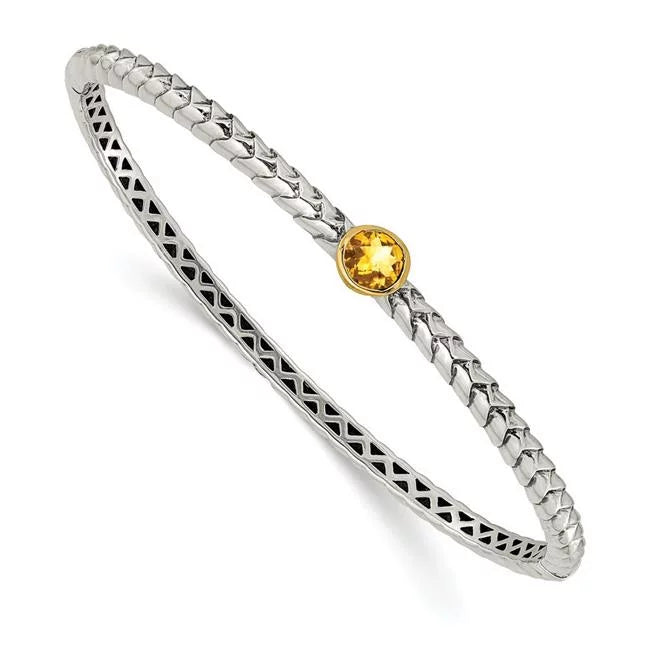 QTC191 6 mm 14k Sterling with Gold Couture Bangle Silver Shey Bracelet Citrine Hinged