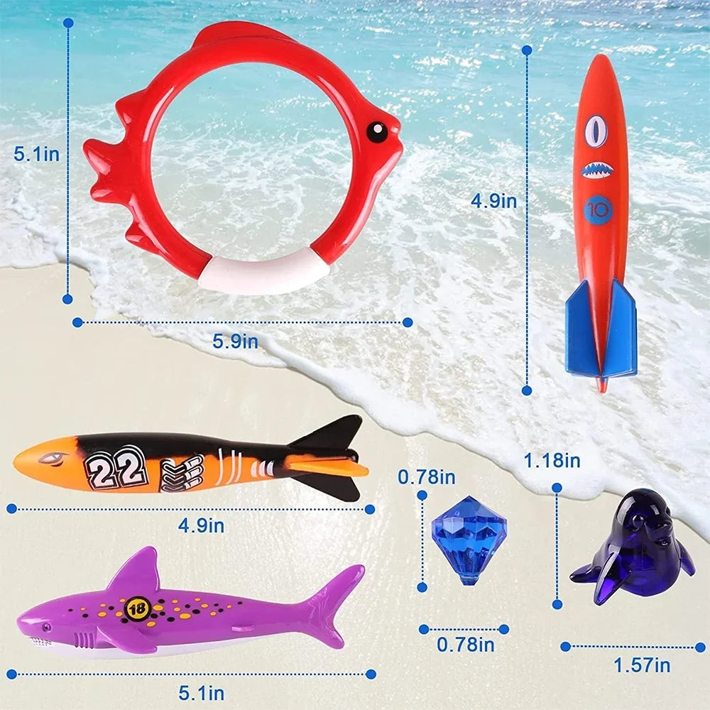Playoza Summer Kids,Fun Swim & Gifts Boys Development Toys Girls Pool Pool Swimming Swim Bag,20 Skill Diving Storage for Toys Pack Learning Games Dive with Underwater Swimming Diving Set, for