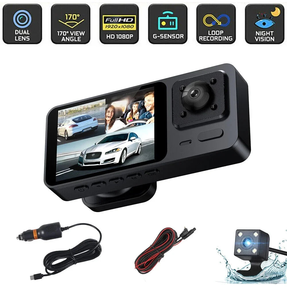 1080P high quality Video Recorder Front/Rear/Inside Lens 3 Cam HD Car Dual G-sensor Dash JLLOM Lens Camera