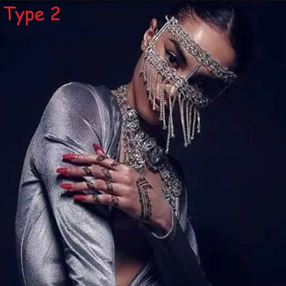 Jewelry Rhinestone Women Face Accessories Crystal Mask Halloween Tussle