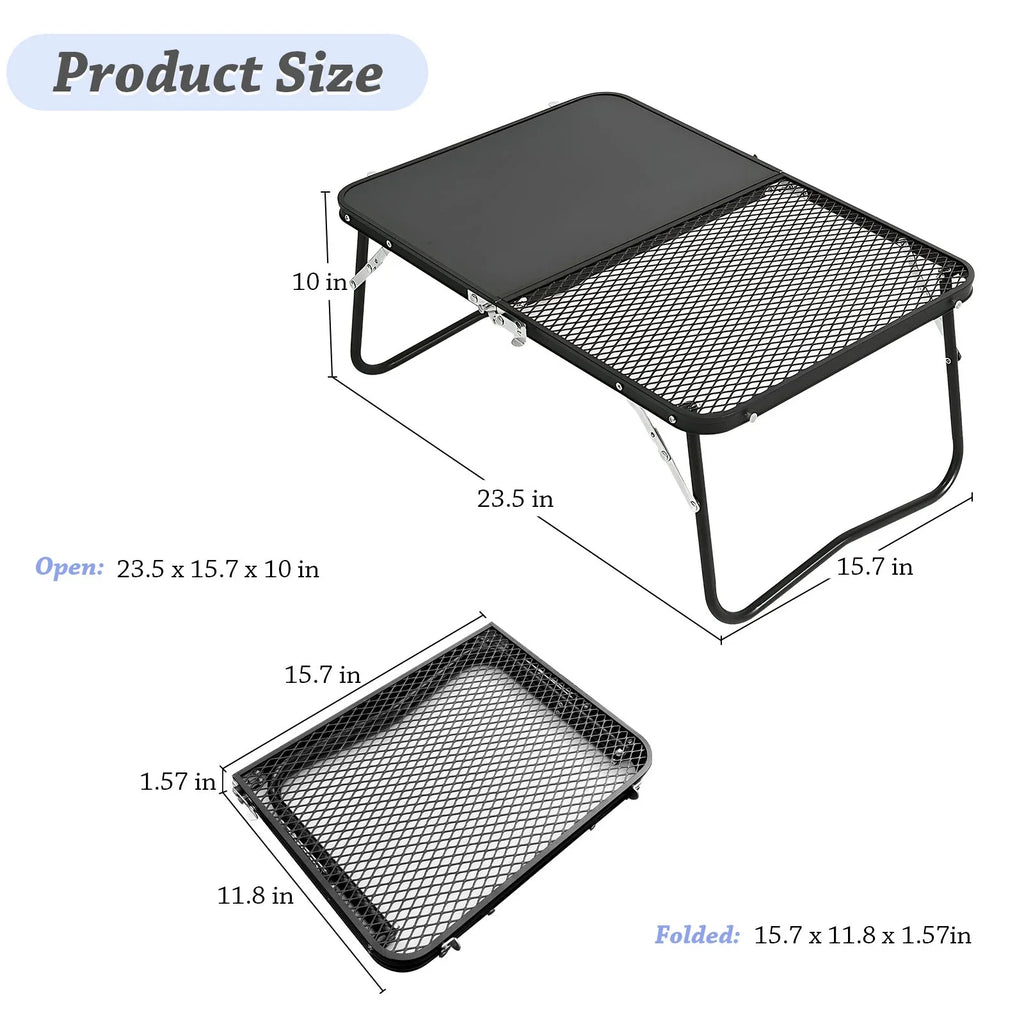 2-in-1 for Camping Fishing,Camping. Barbecue, Cutting and Board Table Table, Campfire Folding Picnic, Outdoor Portable Grill