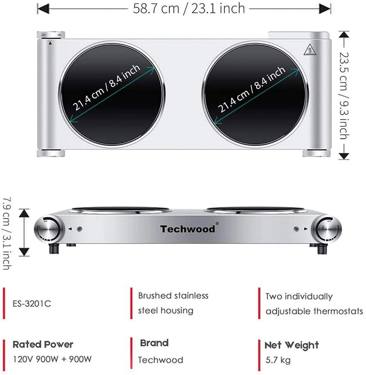 To Steel Cooking, Burner Double Double Easy Stove high quality Upgraded Burner Clean Version Hot Steel Countertop Silver, Silver for Stainless Plates Double Brushed Cooktop, Stainless Infrared Ceramic