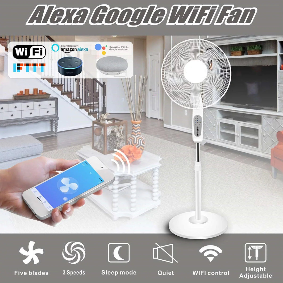 Technical Oscillating Standing Feature, Amazon Voice WIFI Compatibe Fan Pro Alexa/Google Home with with Enabled 16"