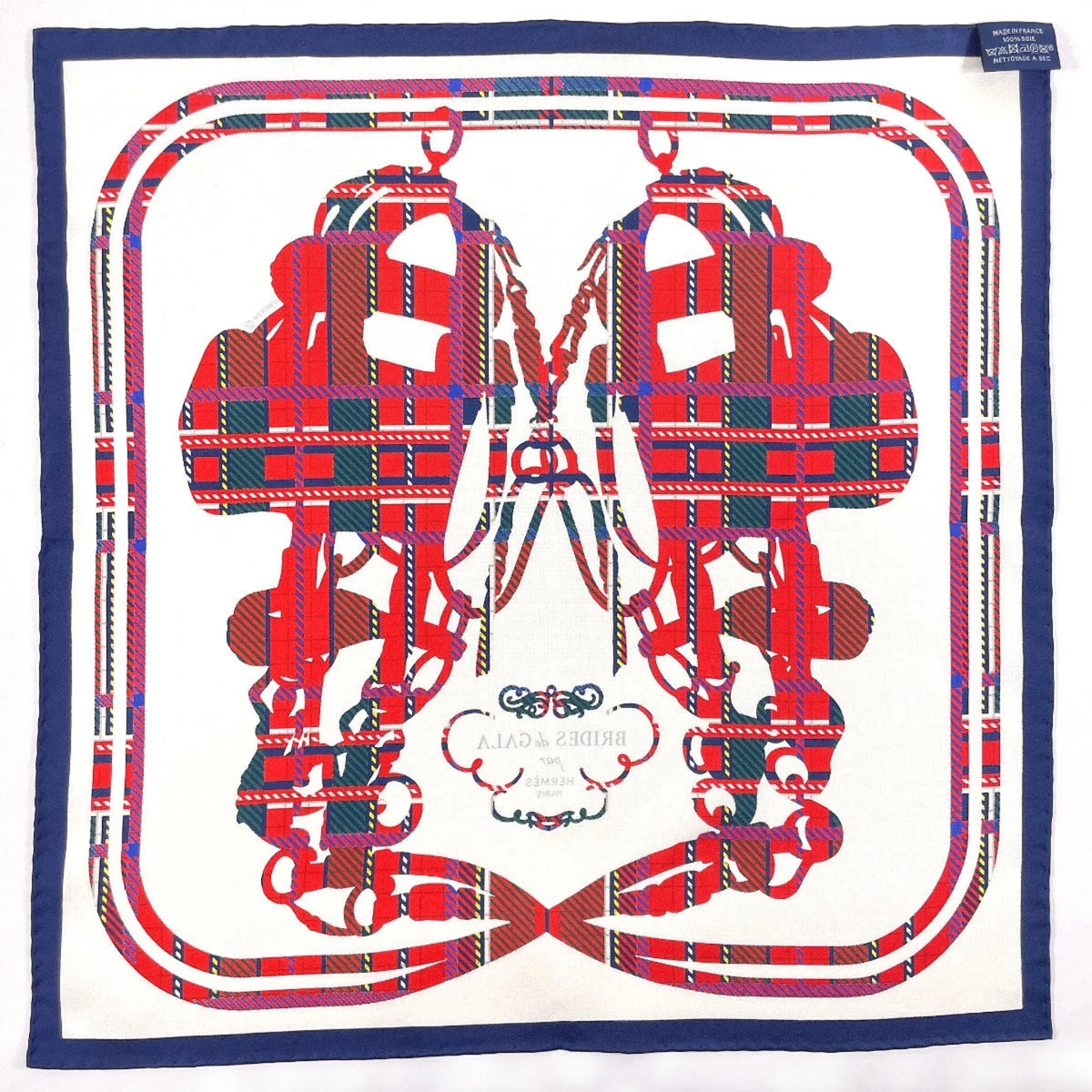 Pre-Owned Brides HERMES White Gavroche 45 Muffler (Good) Silk Women's Scarf Carre Gala N3123233 Tartan de