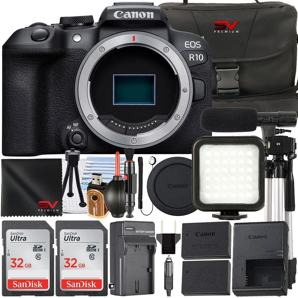 Camera 2 32GB Flash SV Mirrorless Canon R10 EOS Only) (Body SanDisk Memory LED with Premium Pack Bundle Card + + Case + Accessory