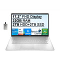 Intel HD 250 Nits 32GB Card Webcam, IPS Computer, Iris Graphics, RAM, HDD+ 2TB Laptop 2021 Keyboard, classic 32GB 2TB Xe Audio, Backlit USB FHD SSD, HD Win11, Core Intel Processor, i5-1155G7 17.3" HP Silver,