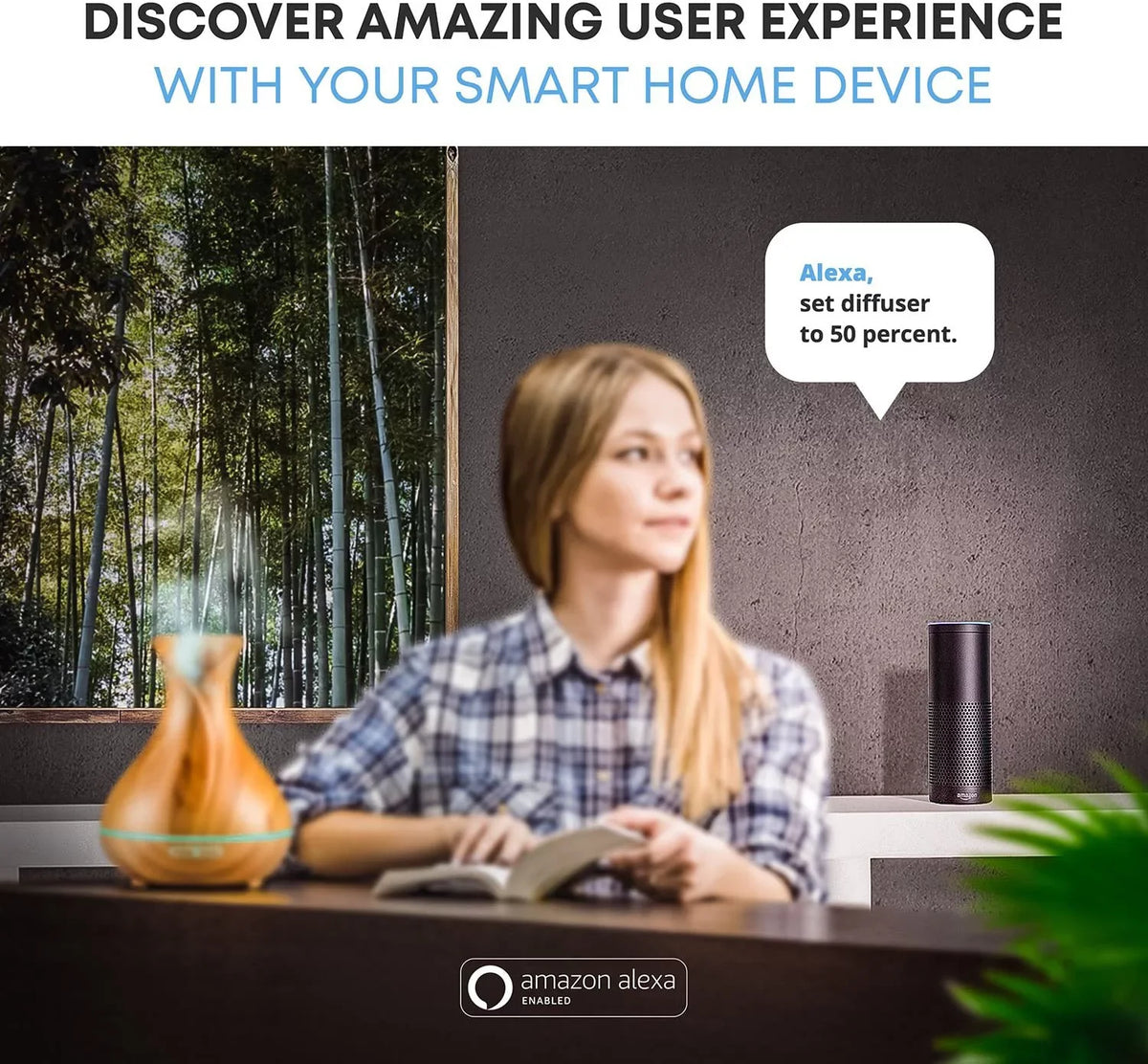 Light Oils, Aromatherapy Smart Essential WiFi Diffuser Wood Sierra Humidifier Home Modern for 400 and ml