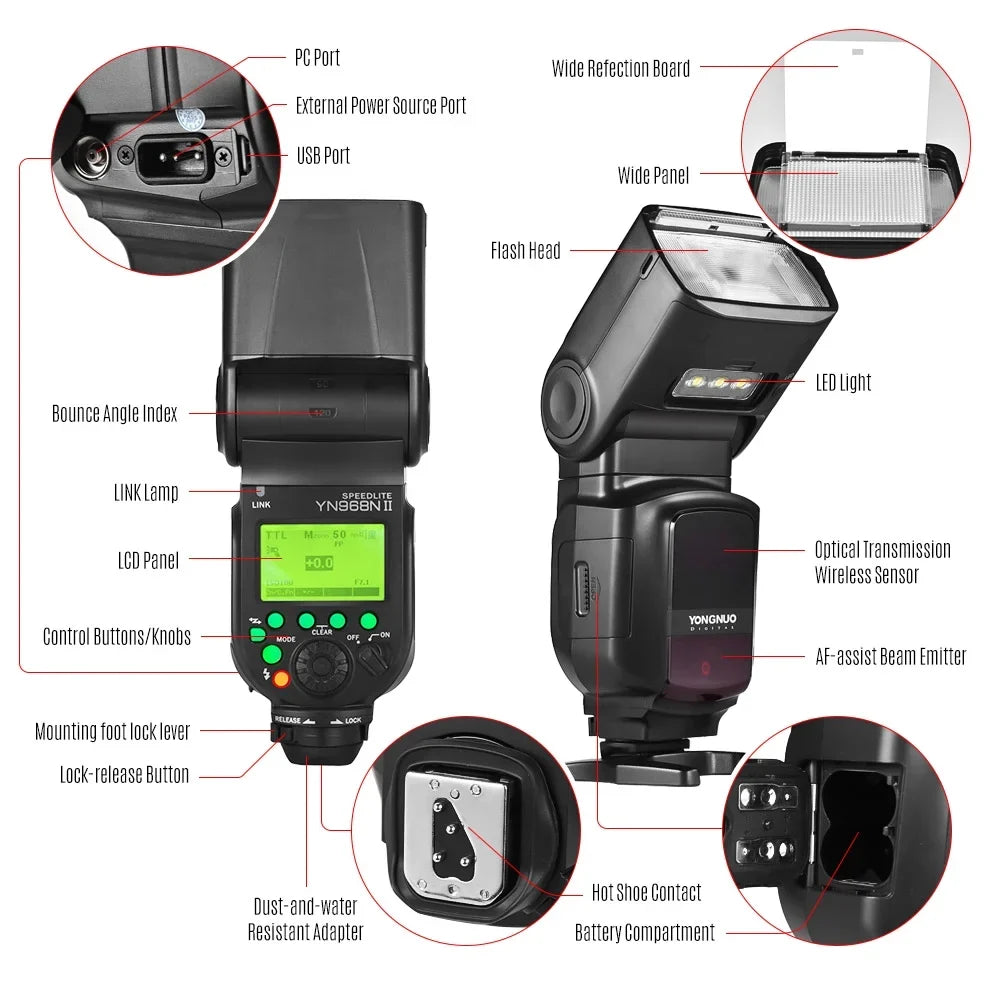 Flash Wireless YN968N System LED YN560 Light, 5600K Built-in with Wireless DSLR and Nikon with 1/8000s Speedlite TTL YN622N HSS, new II Compatible YONGNUO Cameras