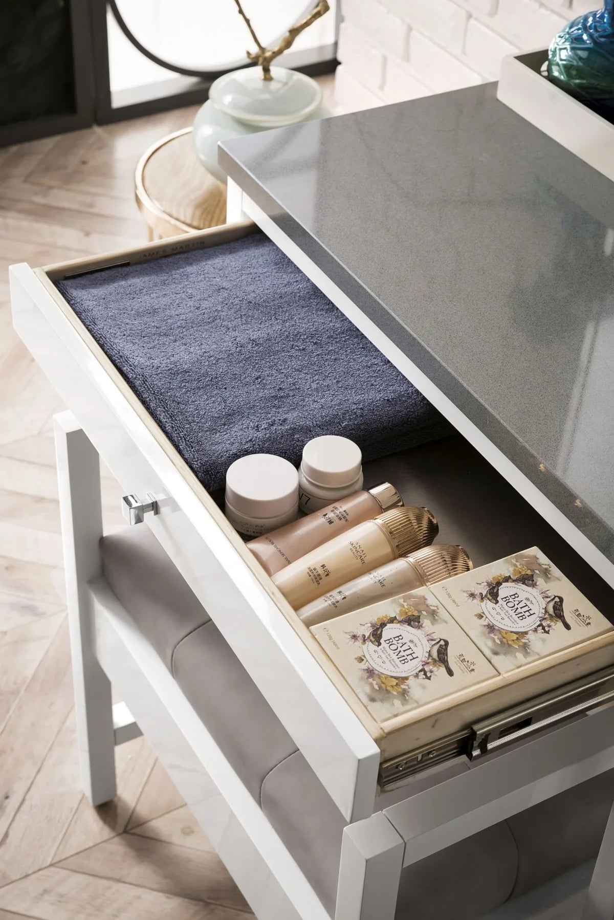Athens with 30 Glossy Top, trendy White Expo 3 CM James Countertop Grey Unit Martin Furniture in. Quartz