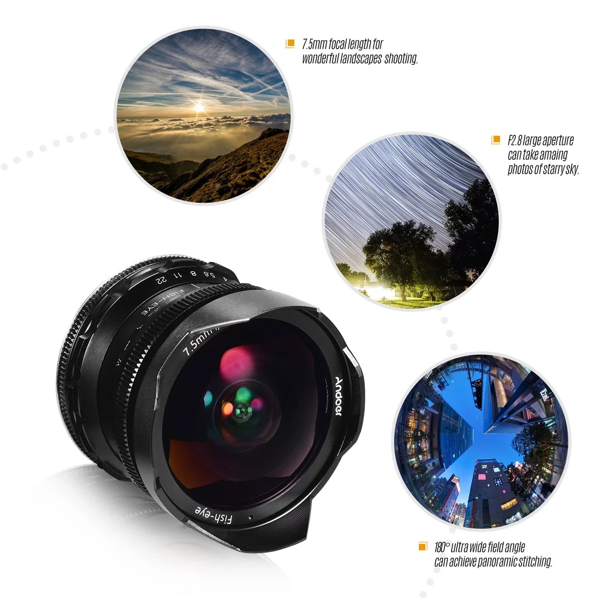E-Mount 180° Andoer Lens Camera Ultra Large Focus F2.8 Compatible APS-C A6300 A6500 Frame with A6400 Lens Fisheye Andoer 7.5mm Angle Manual A6600 A6000 A6100 Wide 5100 A77II Aperture