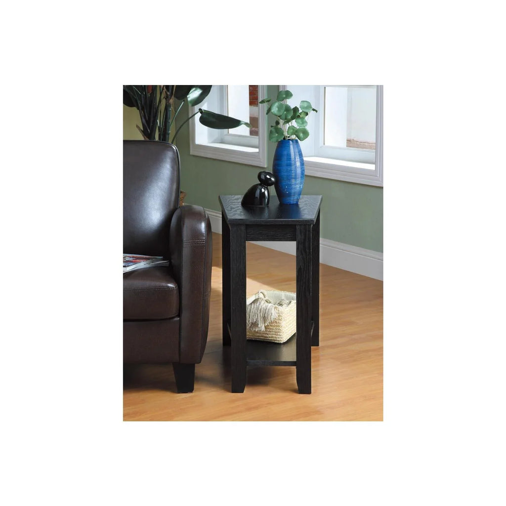 trendy Shelf, Chair Wedged Wood Side Benzara Black Bottom Table With a