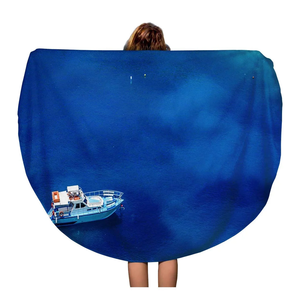Boats Beach Beach Water Towel and Towels Lagoon Mat Tapestry Turquoise Circle in Throw Blue Travel 60 inch The Circular Blanket Round SIDONKU