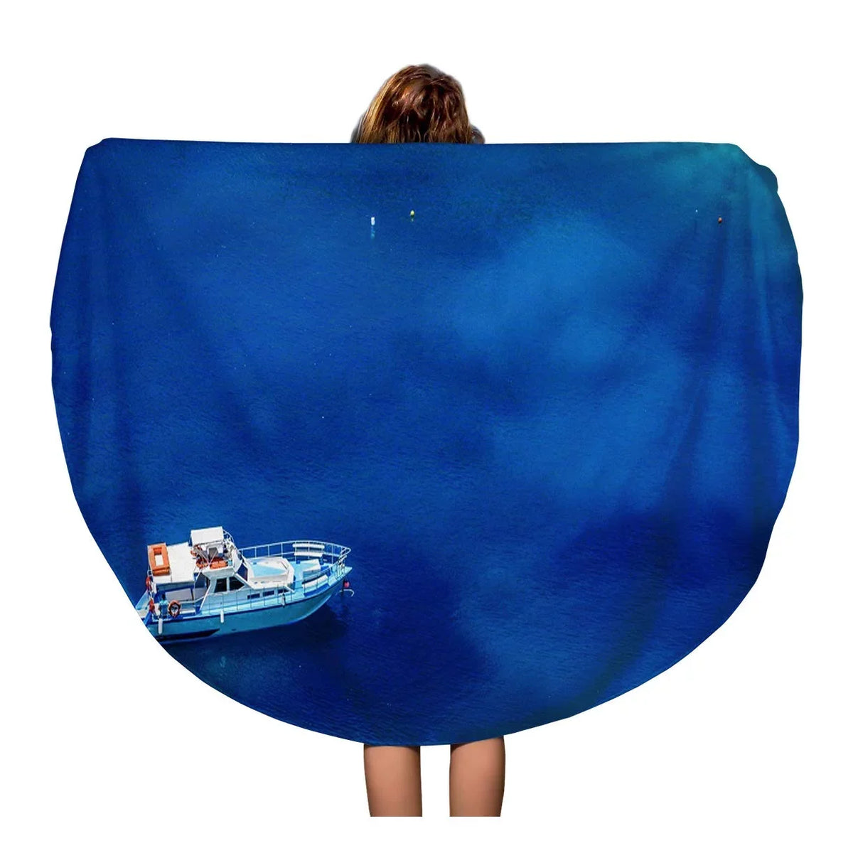 Boats Beach Beach Water Towel and Towels Lagoon Mat Tapestry Turquoise Circle in Throw Blue Travel 60 inch The Circular Blanket Round SIDONKU