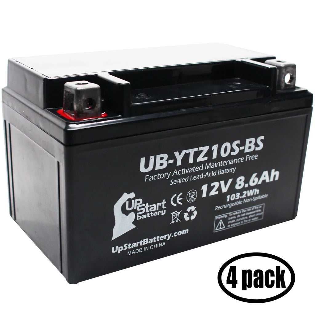 4-Pack YZF-R1 Yamaha Battery Battery - Maintenance 12V, 2011 Motorcycle 1000CC UpStart 8.6Ah, Factory Activated, Free, for UB-YTZ10S-BS Replacement