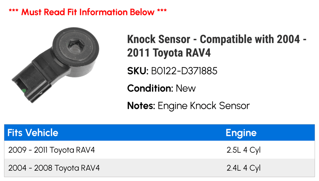 2005 RAV4 - 2010 2004 high quality Sensor Knock 2011 - 2007 Toyota Compatible 2006 with 2009 2008