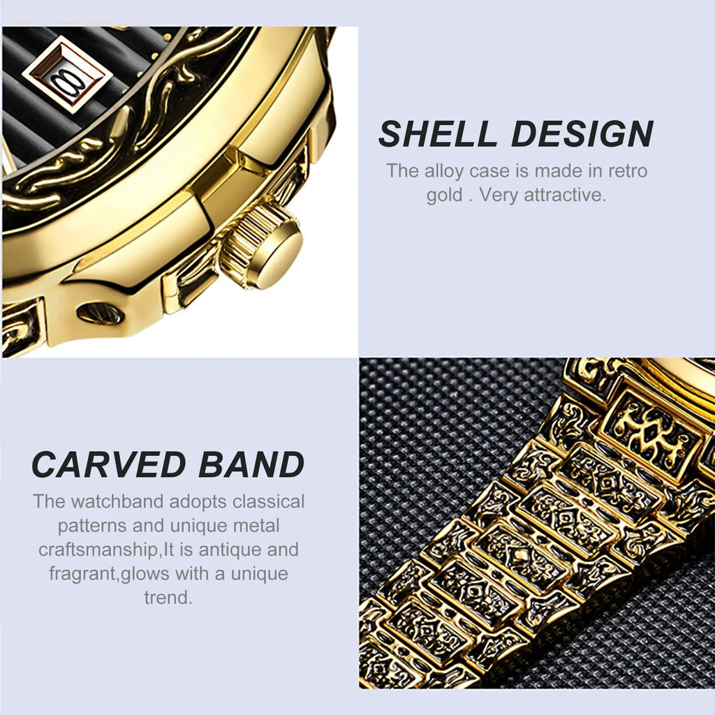 Retro Quartz Gold Hombre Waterproof Watch Relojes De Steel new Stainless Men's Wrist