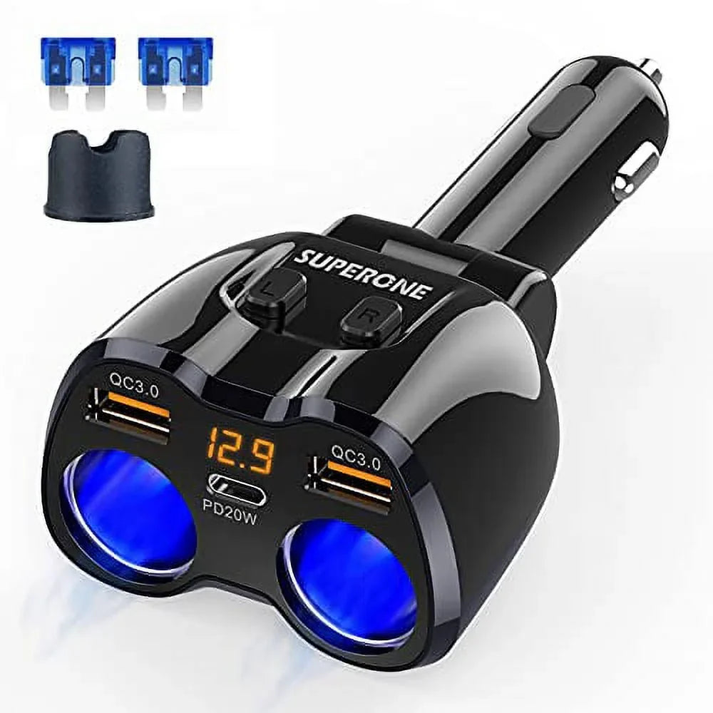 for Dual USB 180W C GPS/Dash Lighter SUPERONE QC3.0 20W 13 Cam/Laptop/iPad/iPhone Splitter, PD Lighter Adapter Pro ette and ette with Splitter 2-Socket Max/13/12/11 Charger ?Upgraded? Car