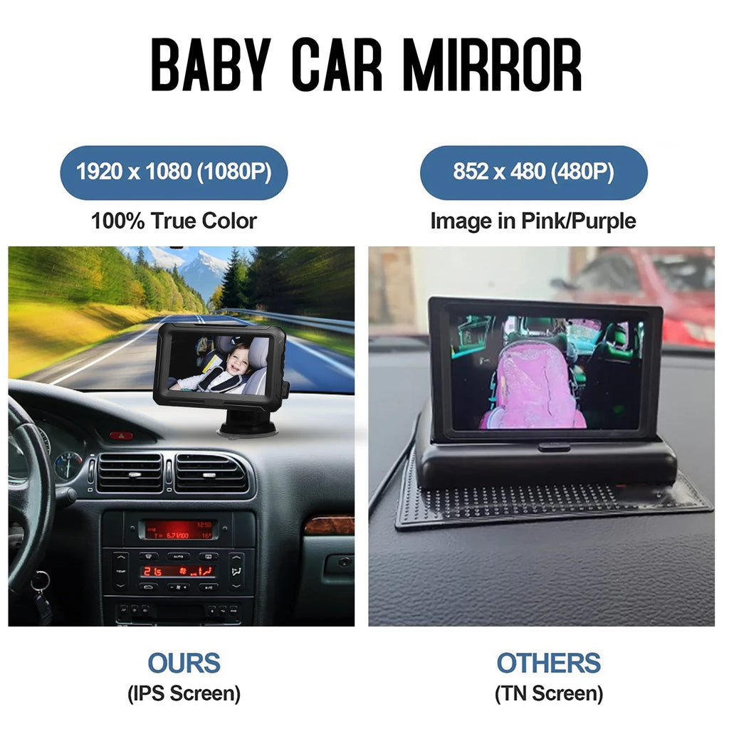 Pets for Monitor Adjustable Baby View Baby IPS with Night Function Wide Baby Screen Mirror Angle 4.3'' Kids Vision Infants Mirror, Car with Camera Car Shinysix classic 1080P