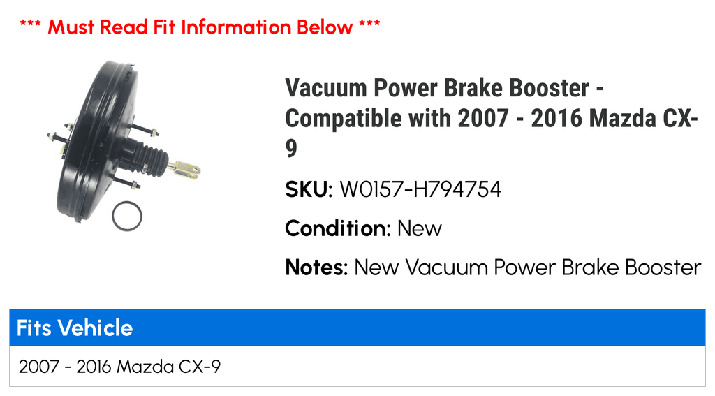2009 2015 trendy 2012 Booster 2014 Mazda 2007 2011 - Brake - 2010 with Compatible CX-9 2016 Vacuum 2013 2008 Power
