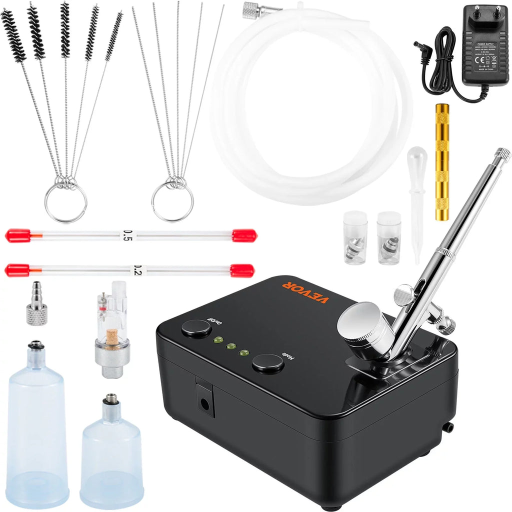 VEVOR Compressor, Makeup Portable w/ Gravity Airbrush Tattoo Kit, Feed System with Multi-purpose Airbrush Airbrushing Art Kit Airbrushes, Nail Dual-action Cookie Set