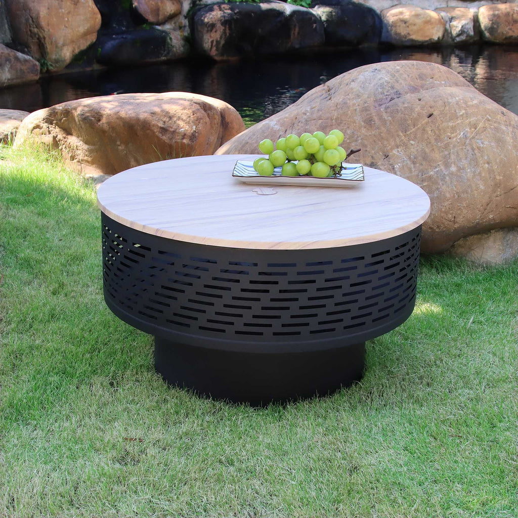 functions fire inch dining barbecue, table, featuring table outdoor 26 with and pit grill campfire and portable lid,