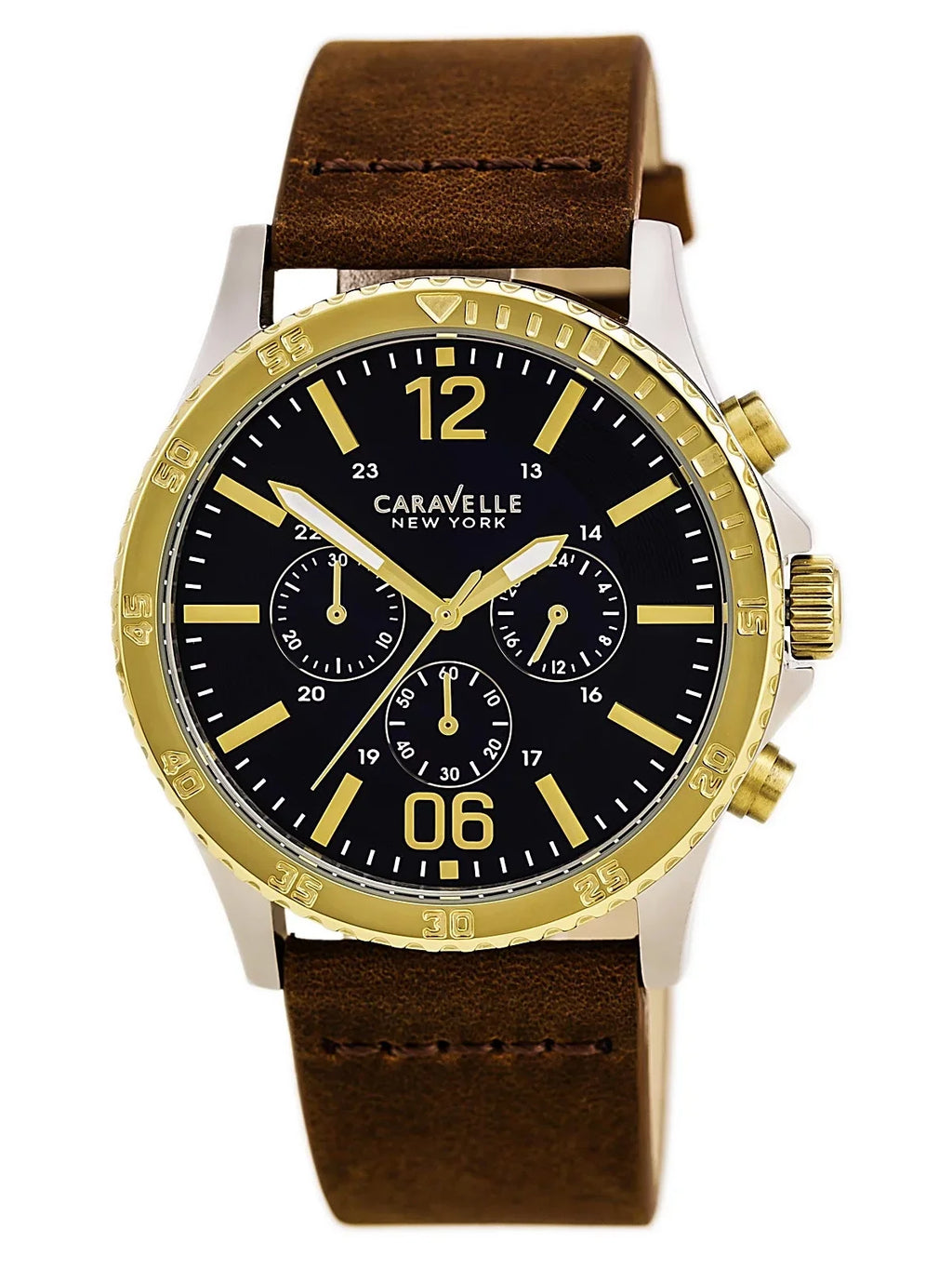 Brown Strap Dial Sport Leather Men's Blue special edition Watch 45A135 Caravelle Chronograph
