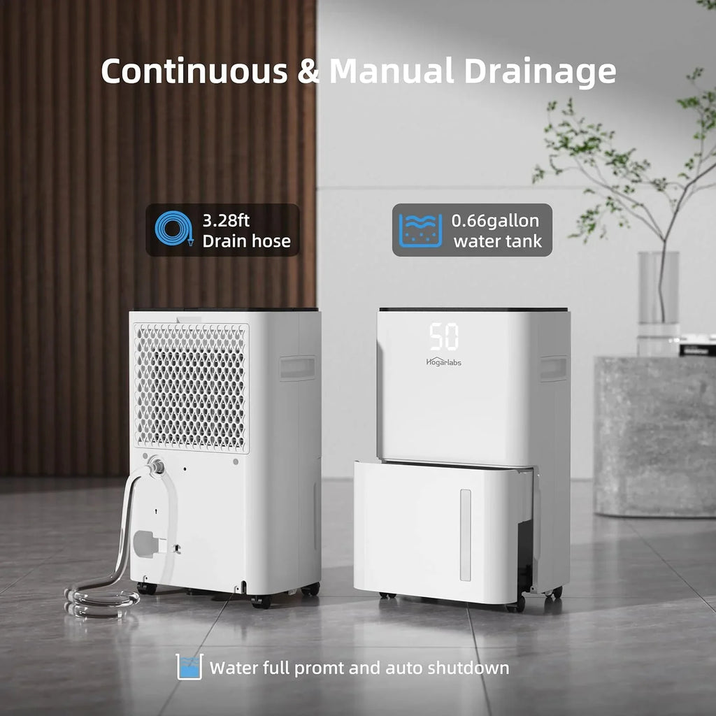 HOGARLABS Box PD11C Dehumidifier for Sq 3500 Open Hose Home with - Pint WHITE Drain Ft 50