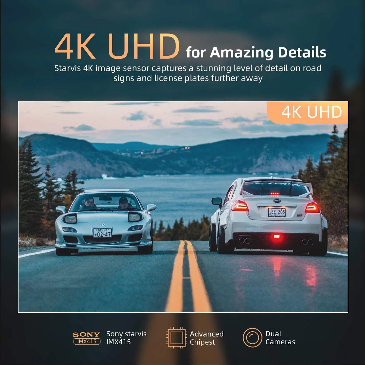 Mirror 4K Front classic 12" Parking Camera Rear Cam Control Dual Monitor Mirror Screen, - Dash Camera, Cars Touch Vantop W/Night IPS & View H612T Vision Dash Voice