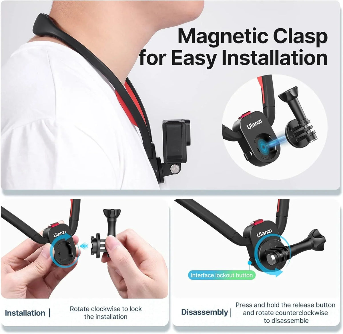 Holder, for POV Go-Quick ULANZI Compatible GoPro Magnetic new Necklace Mount Mount Neck II with Camera GoPro