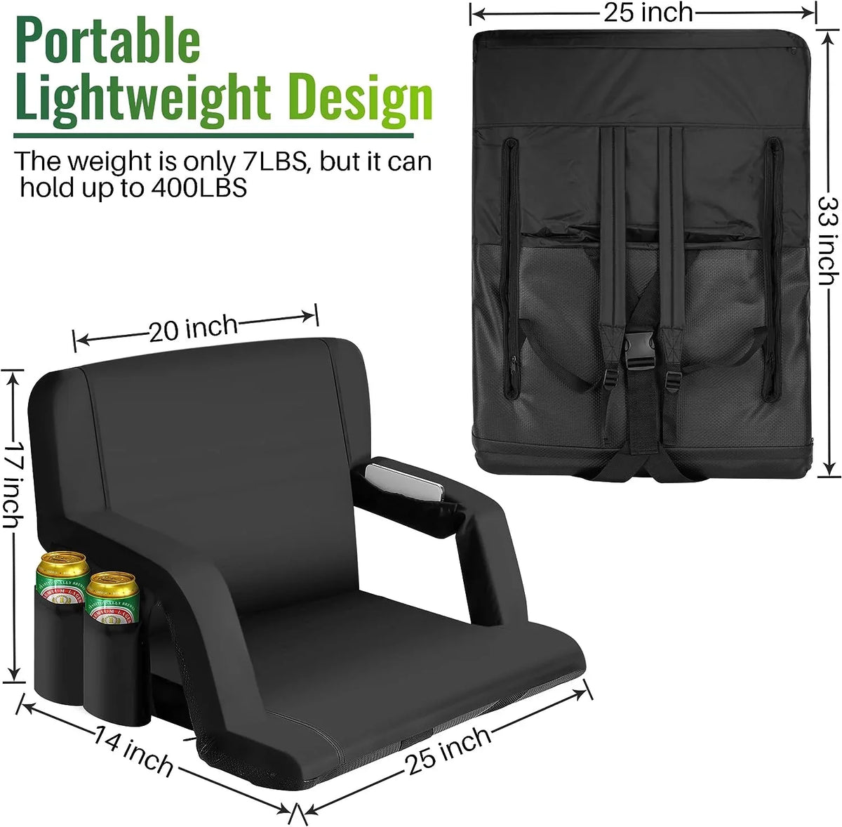 Stadium - Events, and Seat, Sporting Seating Picnic and 25-Inch Chair Camping, Reclining AiYCHEN Extra Wide Waterproof, Sturdy Beaches, Bleachers for for Thicker,