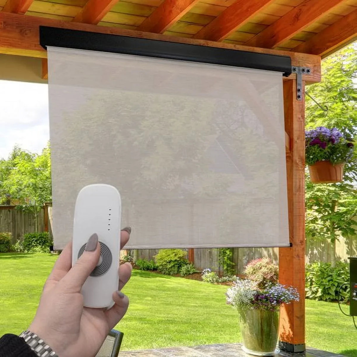 Keystone Brown) Outdoor Patio Wide Shade PVC Sun (Dark 10ft Fabrics Motorized
