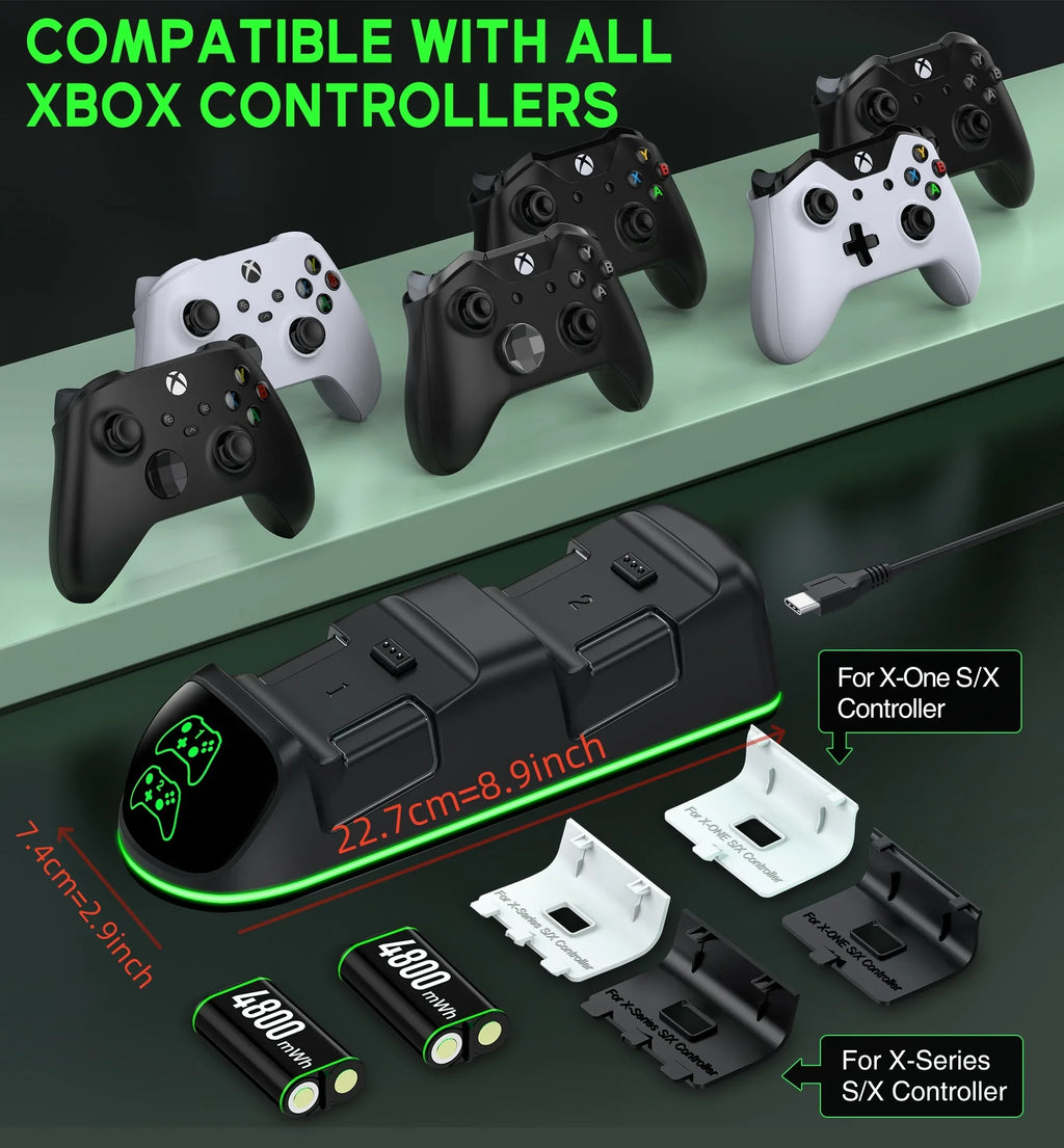 Charger Series with new Battery Xbox Controller Charging X|S/Xbox Packs, Xbox Controller one/Elite X for DinoFire Xbox Rechargeable Series Station 2x4800mWh