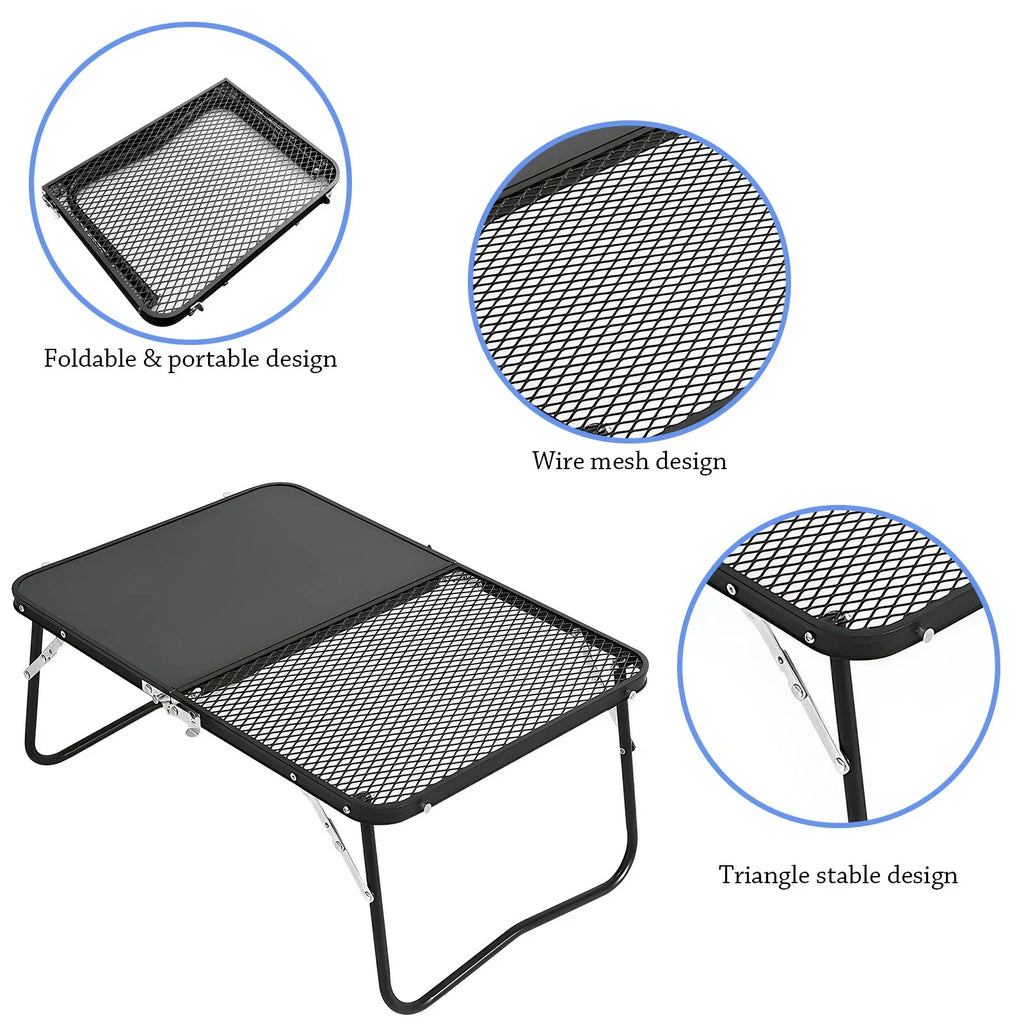 2-in-1 for Camping Fishing,Camping. Barbecue, Cutting and Board Table Table, Campfire Folding Picnic, Outdoor Portable Grill
