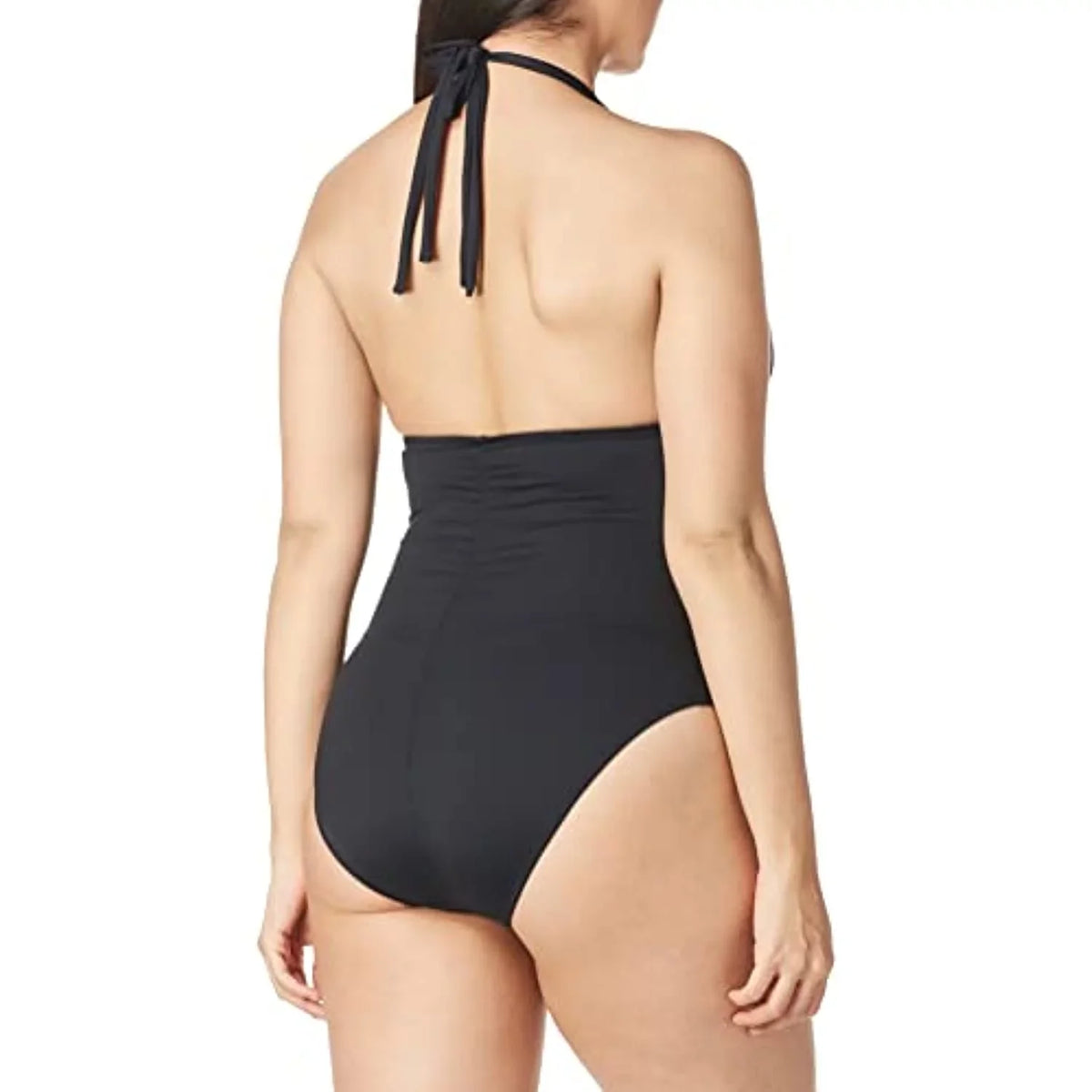 Blanca 4 Women's Halter Mio V-Neck La Piece Island Black, Goddess Swimsuit, classic One Standard