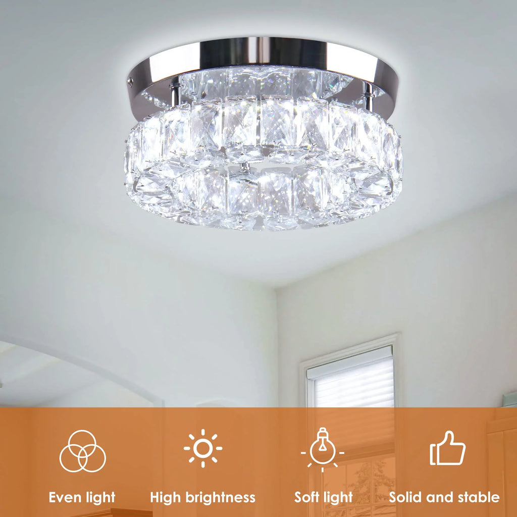 Light Fixtures LED 6000K Mini Crystal for trendy Diisunbihuo Chandelier 9.8" Hallway Kitchen Ceiling 15 Flush Fixture Lamp Mount Ceiling W Foyer Round Light