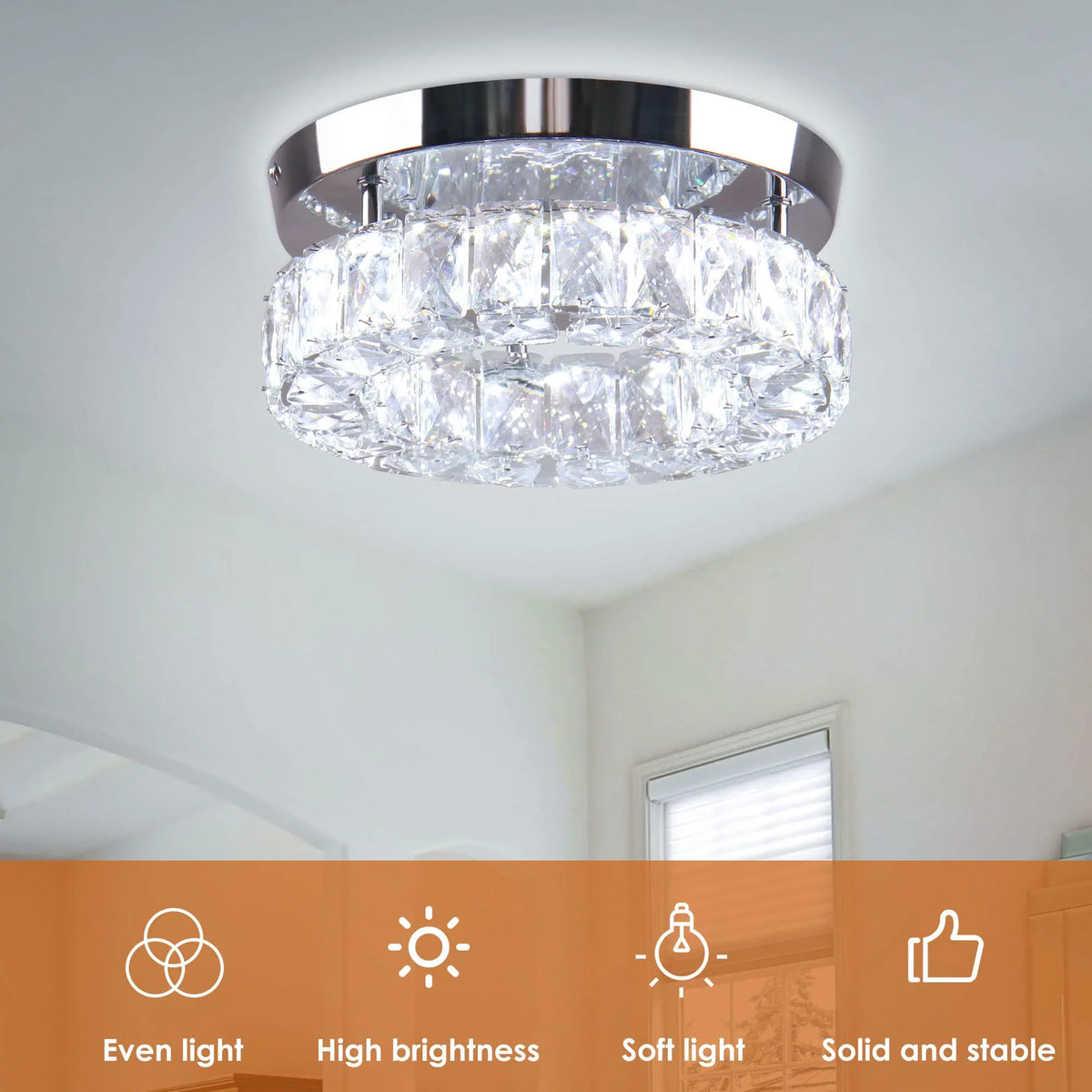 Light Fixtures LED 6000K Mini Crystal for trendy Diisunbihuo Chandelier 9.8" Hallway Kitchen Ceiling 15 Flush Fixture Lamp Mount Ceiling W Foyer Round Light