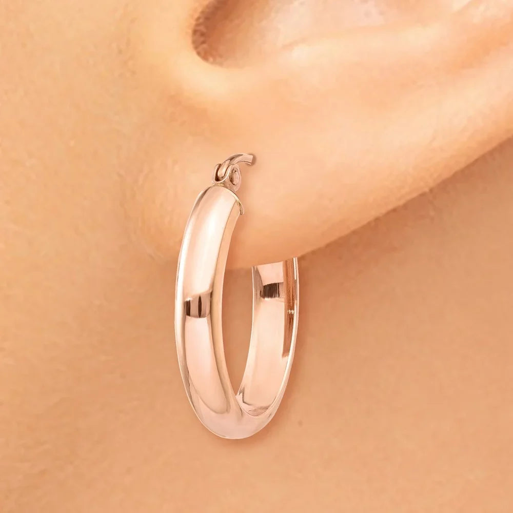 for Oval Adults for Real Tube and Men Gold and Polished Rose Women Hoop Teens; 14kt Earrings;
