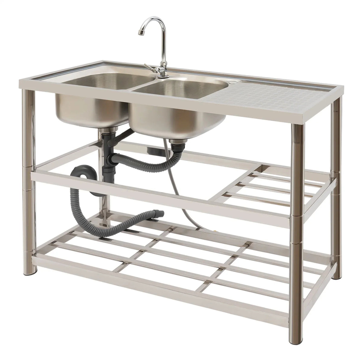 Faucet+Drainpipe with Kitchen trendy Sink Stainless Basin Double Aiqidi Prep & Freestanding Bowl Sink Steel Commercial Utility Restaurant