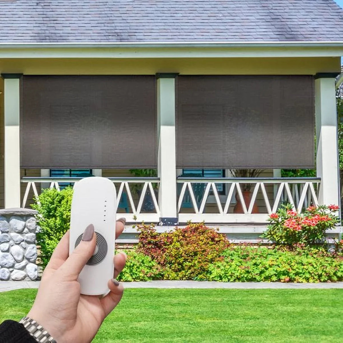 Keystone Brown) Outdoor Patio Wide Shade PVC Sun (Dark 10ft Fabrics Motorized