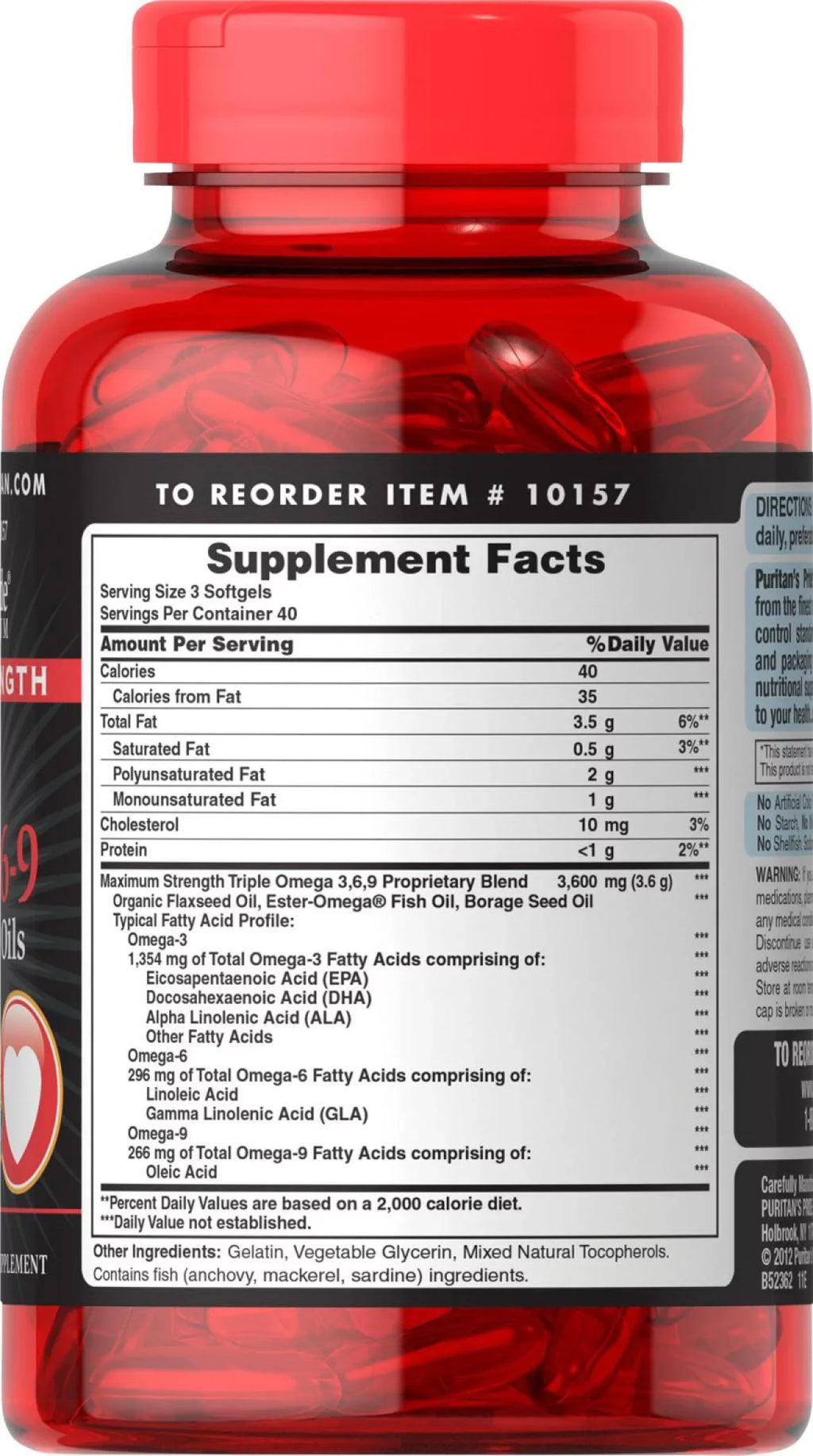 3-6-9 Triple high quality Strength Borage Puritan's Omega Fish, Oils Maximum & Flax Pride
